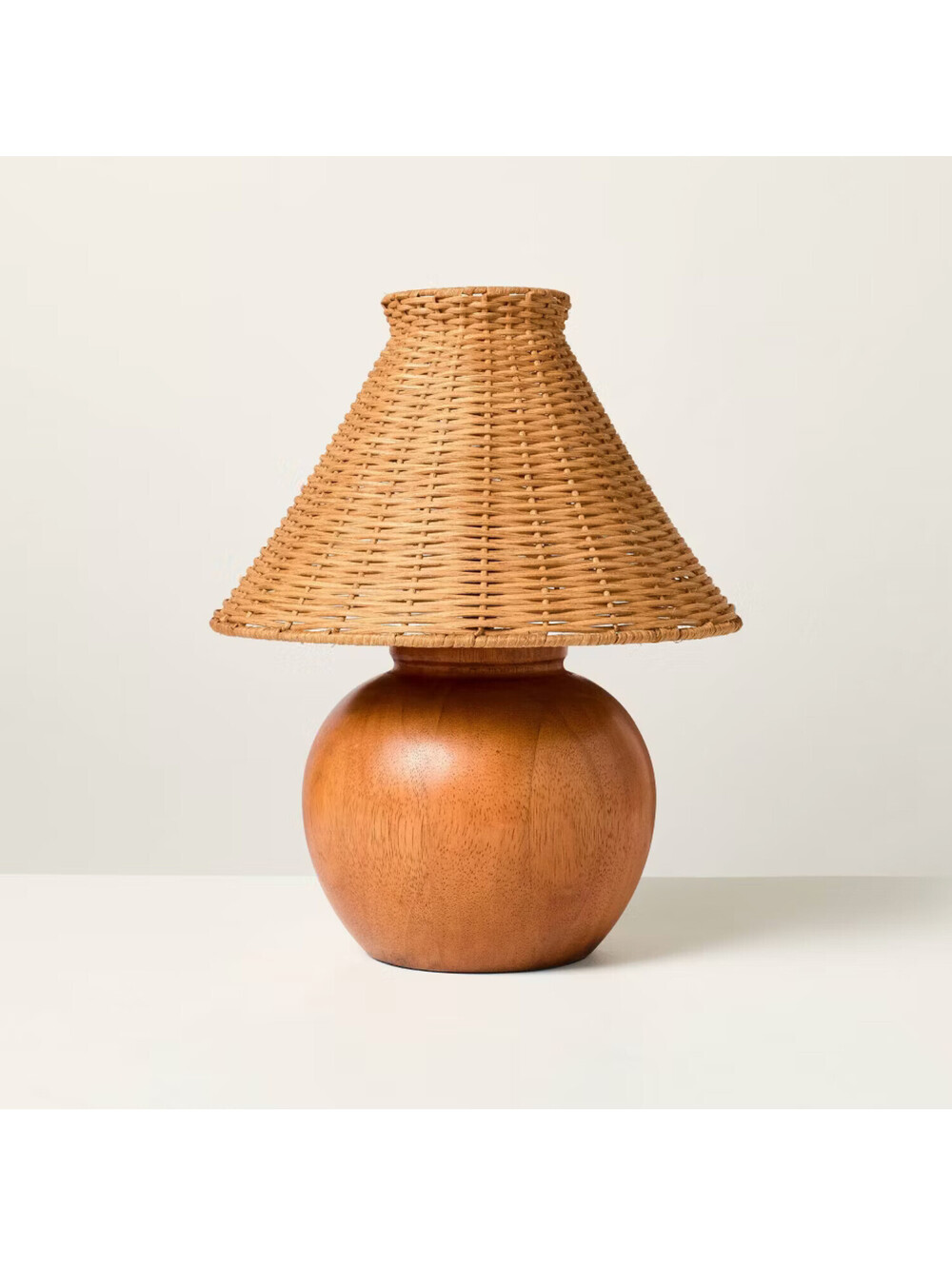 NEW- Wood Base with Rattan Shade Accent Table Lamp - Hearth & Hand with Magnolia